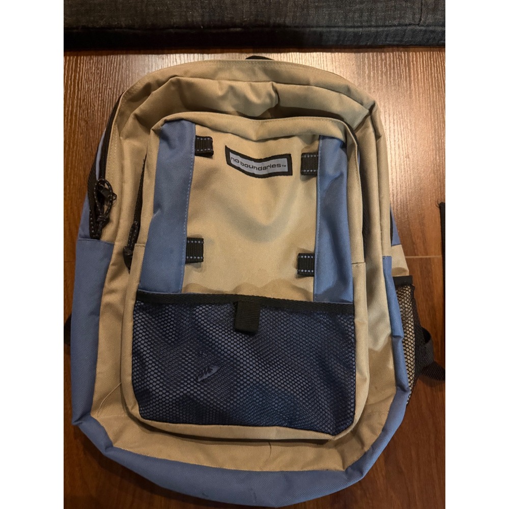 Backpack Unisex OS Tan Blue Colorblock Multi-Pocket No Boundaries EUC